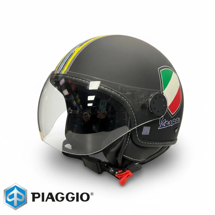 کلاه کاسکت وسپا مشکی مات پرچم ایتالیا اورجینال