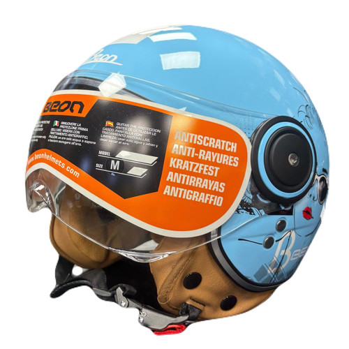 کلاه کاسکت بدون فک Beon بیون آبی طرحدار سایز M